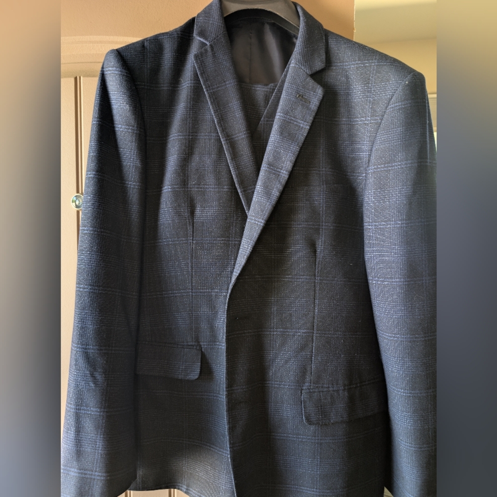 Men's Deep Blue Plaid 3 Piece Suit